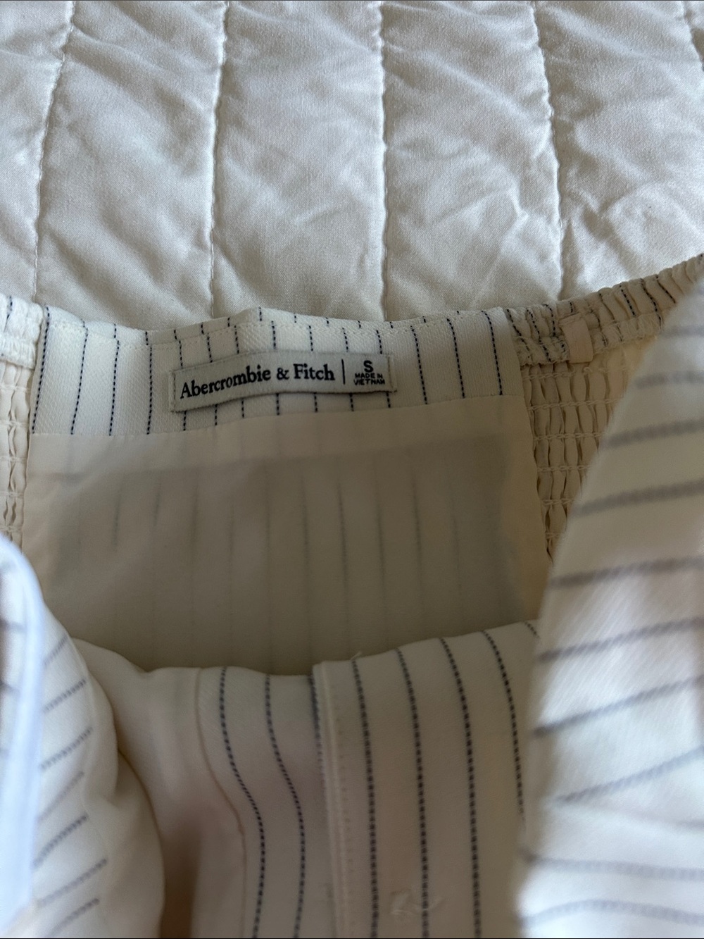 Abercrombie & Fitch White Pinstripe Strapless Button Top - Picture 2 of 3